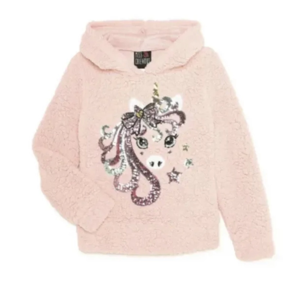 Girls Miss Chievous Girls Sequin Pink Sherpa Hoodie Top Medium (7-8) NEW